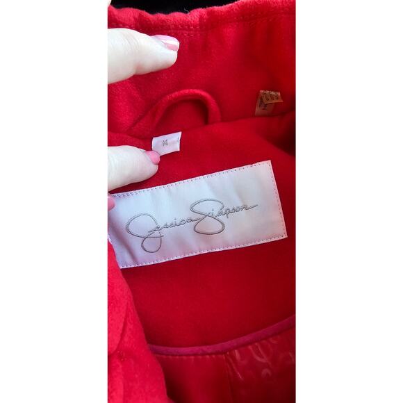 Jessica Simpson Red Stretch Solid Button Fit‎ & Flare Peacoat Coat Lined  Medium - Picture 6 of 8